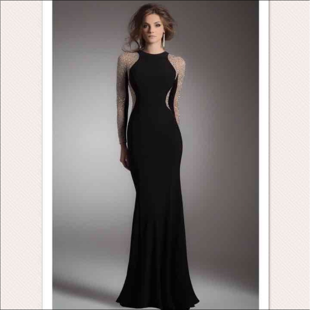 Long sleeve silver beads maxi dress black beige 12